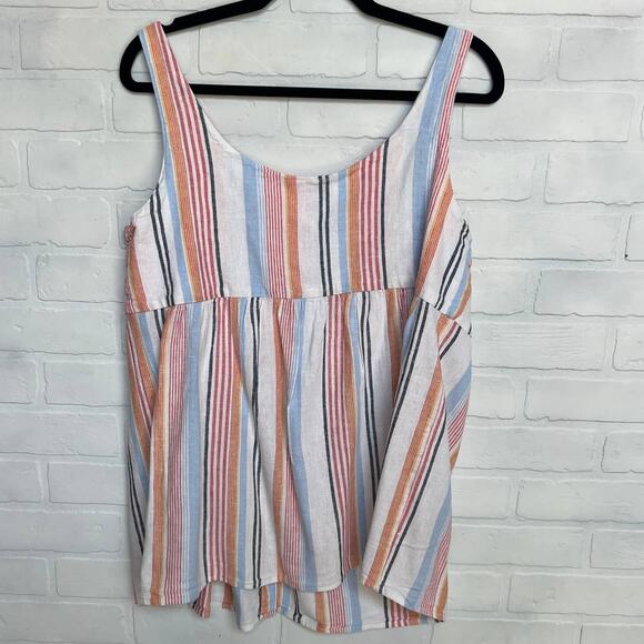 Terra & Sky White Linen Blend Striped Peplum Waist Sleeveless Top Blouse -14 W - Picture 2 of 5